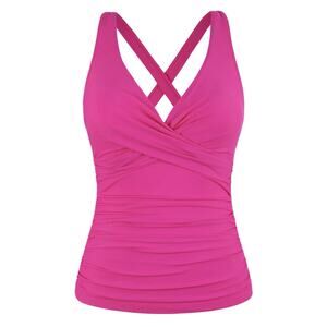 Firpearl Women Underwire Tankini Top Only Twist V Neck Swimsuits Hot Pink 20
